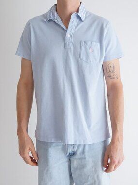 Polo Ralph Lauren Light Blue Pony Logo Pocket Pique Polo Shirt Classic Golf L
